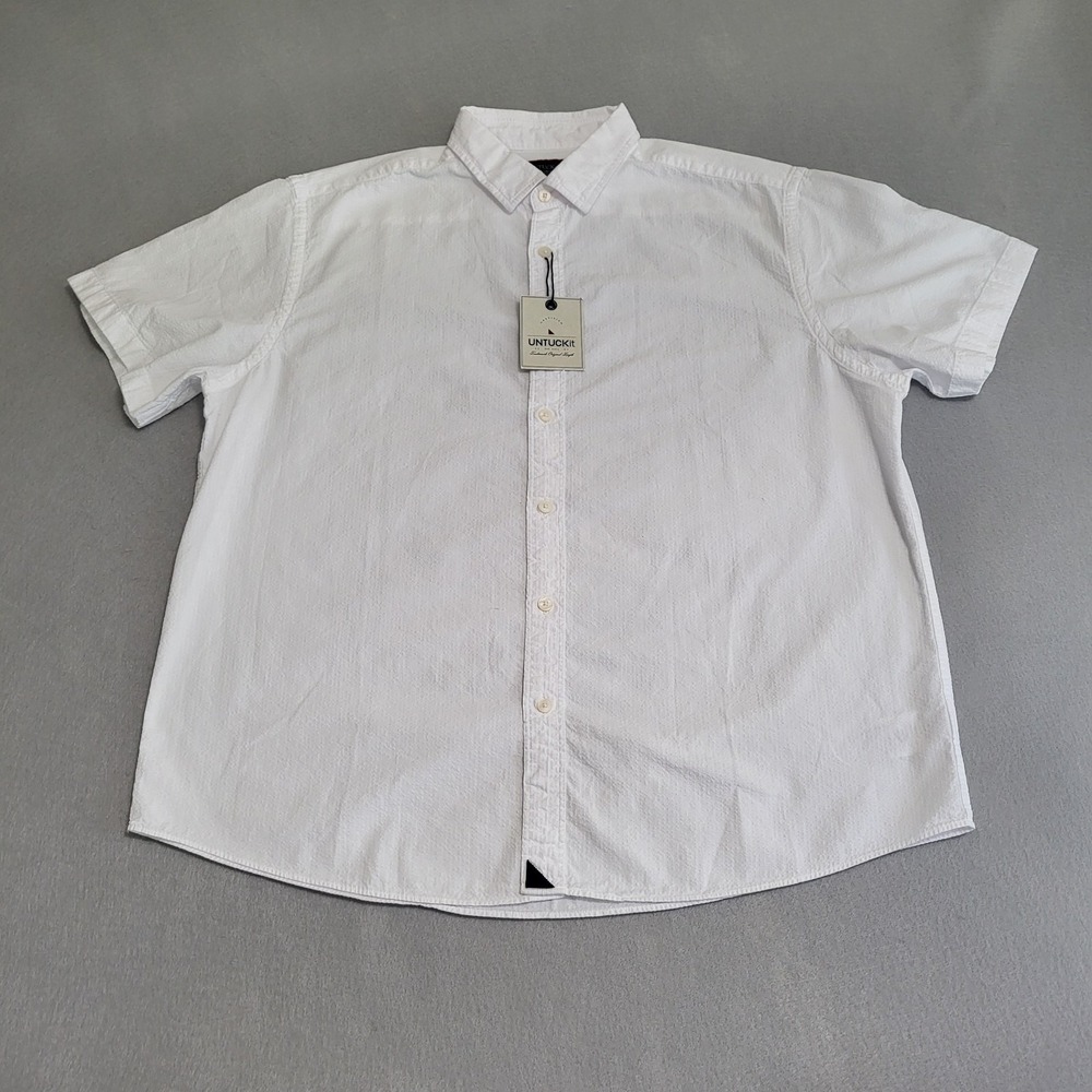 NWT UNTUCKit Pavao Short Sleeve Button Down Seersucker Shirt Relaxed Fit Men's L